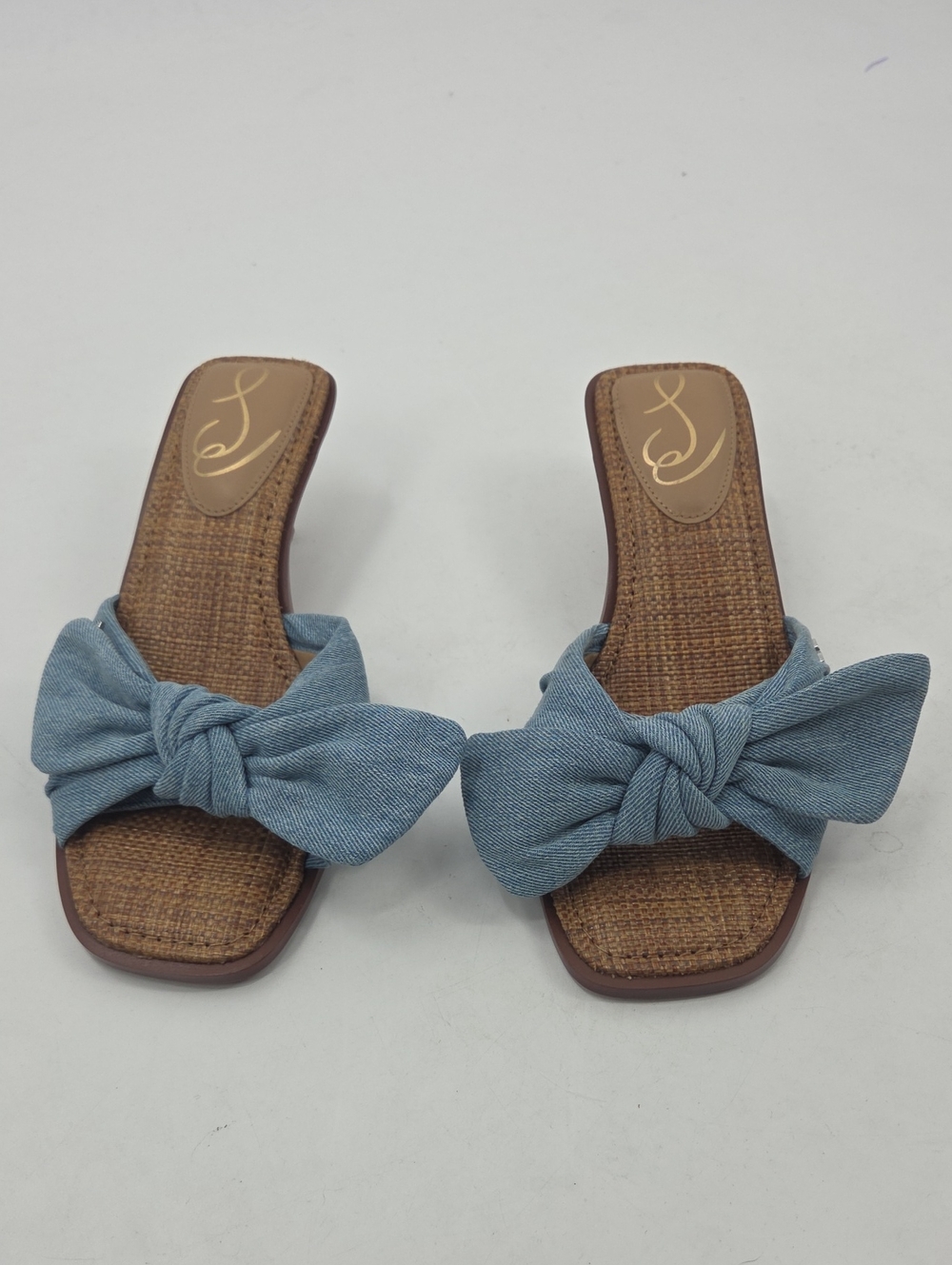 Sam Edelman Light Blue Denim Bow Slide Sandals NWT